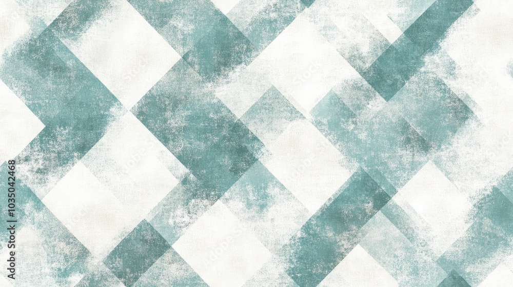 Poster seamless and repeating textured fabric background in pale teal and white diagonal checkers