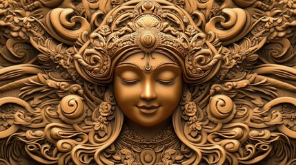 3D Line Art of the Wood Goddess Durga