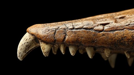 Obraz premium Close-up of a Fossilized Jawbone with Sharp Teeth