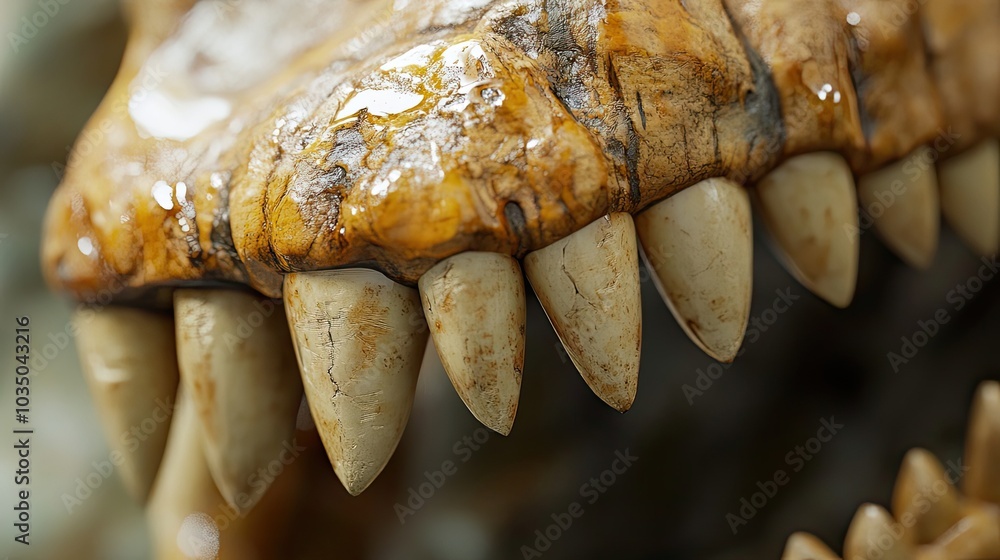 Aufkleber close-up of fossilized dinosaur teeth with visible enamel and dentin