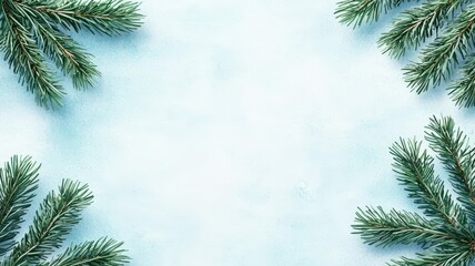 Obraz premium Delicate watercolor frame featuring snow-covered pine needles in icy blue tones, perfect for winter-themed designs.