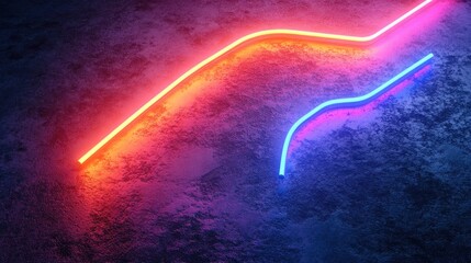 An abstract 3D rendering featuring vibrant orange and blue neon lights