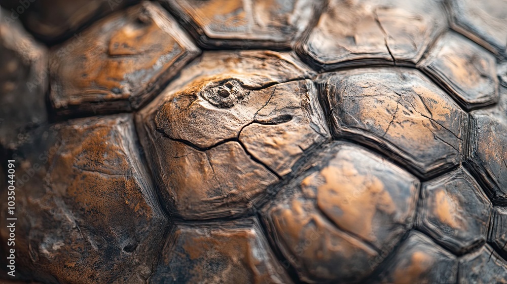 Poster close-up of a tortoise shell with a crack