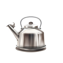 A stainless steel kettle perfect for boiling water or making tea, showcasing its sleek design and functionality., on transparent PNG file
