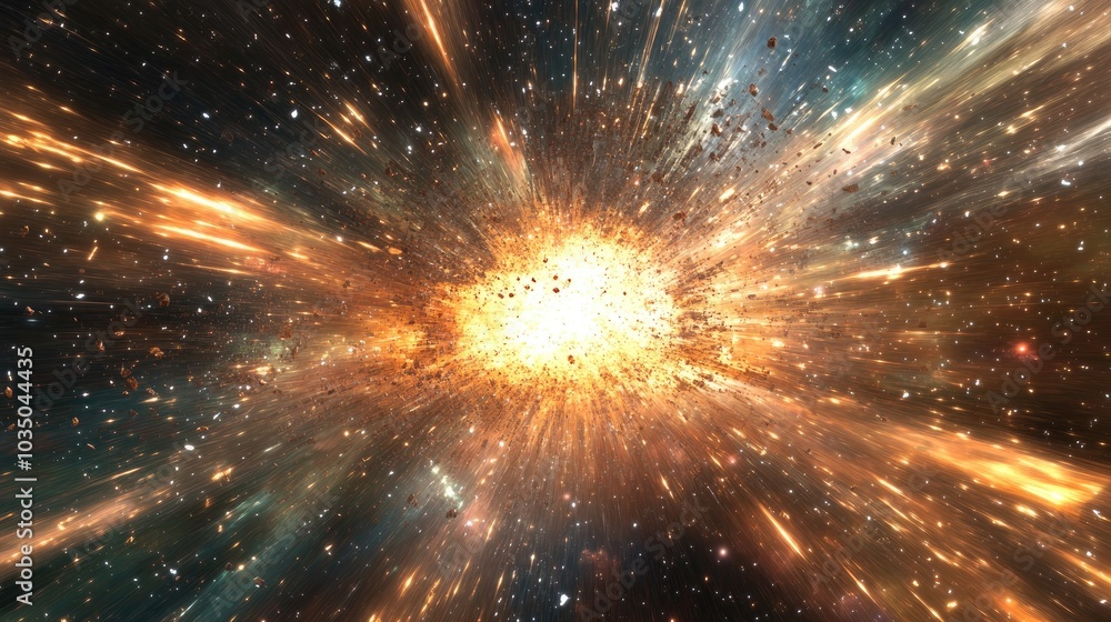 Poster 3d cartoon rendering featuring space travel at light speed with an abstract background and a large s