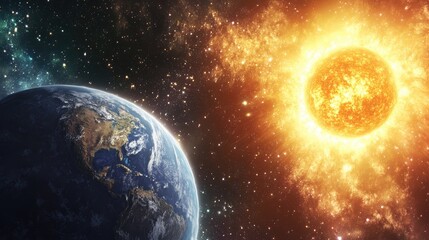 Naklejka premium 3D cartoon illustration featuring the Earth galaxy and sun
