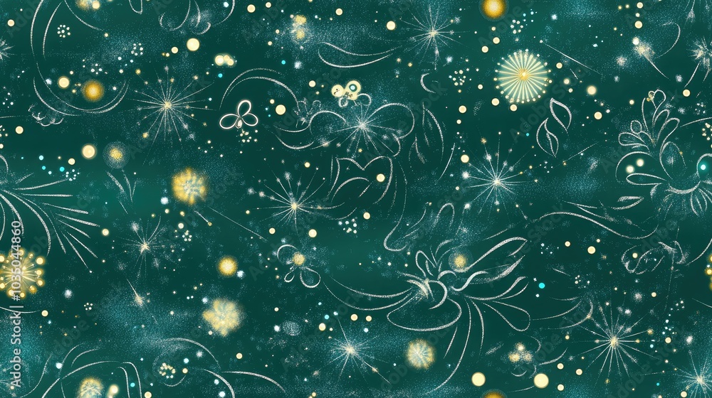 Poster abstract seamless pattern with sparkling elements on a green background wallpaper