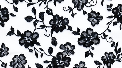 Black lace design featuring floral elements on a white backdrop Lace texture pattern