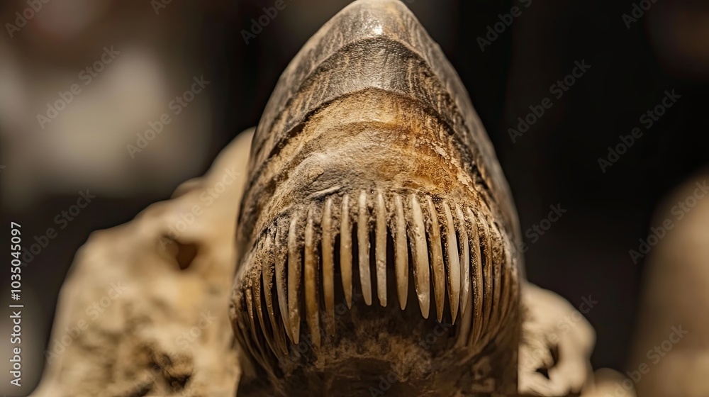 Aufkleber close-up of fossilized jaw with sharp teeth