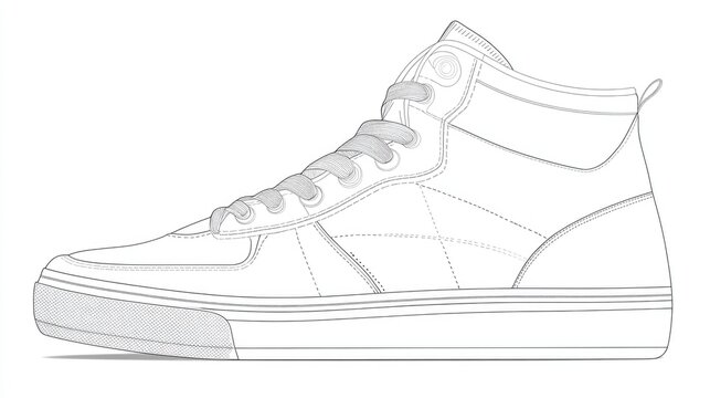 Outline design of men s high top sneakers in line art style perfect for customer sneaker concepts and shoe design projects