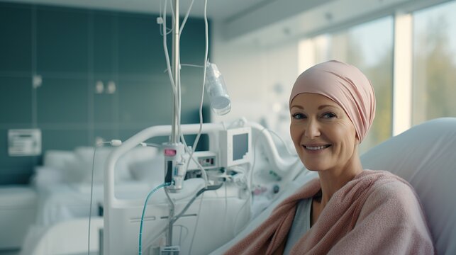 Portrait of the patient woman after chemotherapy&nbsp;female cancer patient wearing head scarf&nbsp;