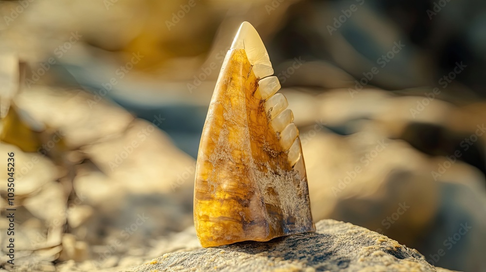 Poster a close-up view of a fossilized shark tooth