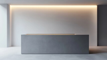 A white wall with a black desk in the middle