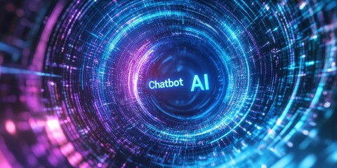 Obraz premium Chatbot AI in a blue and purple digital tunnel.