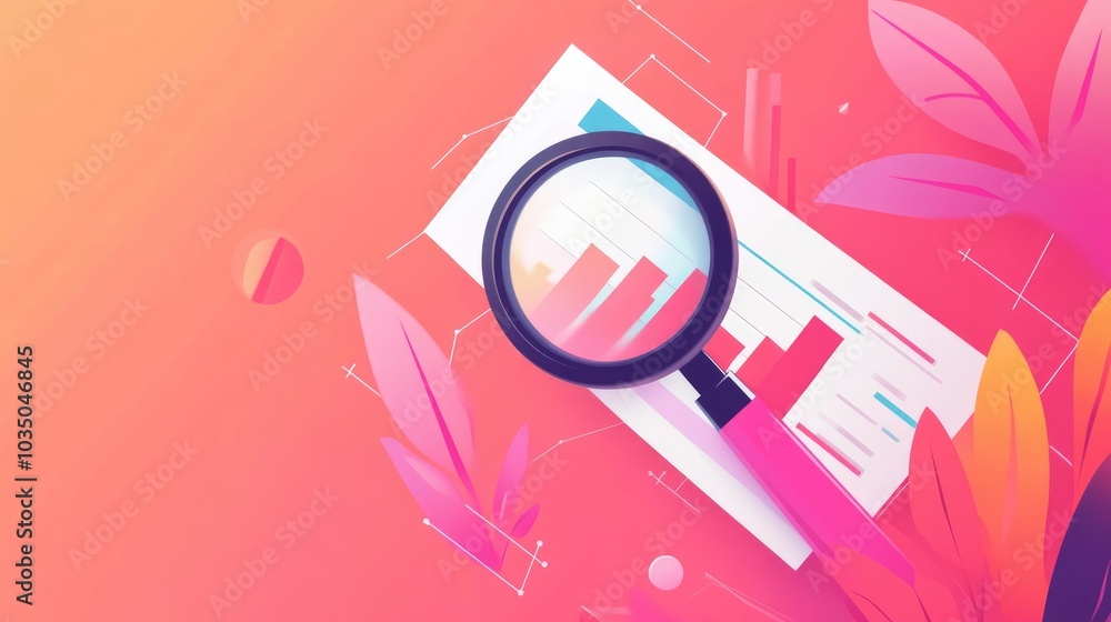 Aufkleber magnifying glass on financial plot chart investment analysis with data research and analytics goal d