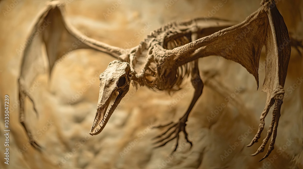 Poster fossilized pterosaur skeleton with extended wings
