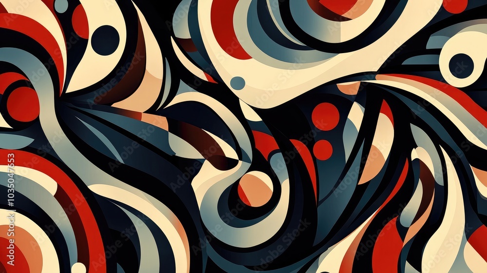 Poster dynamic geometric forms with contrasting fills in a continuous pattern endless design