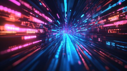 Obraz premium Abstract Digital Tunnel with Neon Lights