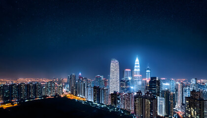 Fototapeta premium Majestic night skyline a distant view of a metropolitan cityscape illuminated
