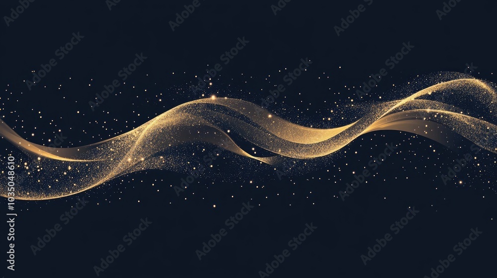 Poster magic golden light glow with sparkling particles swirling in a wave of light effects isolated on a d