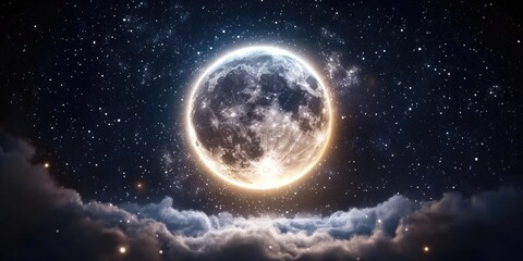 Obraz premium Luminous moon in a clear night sky, Glowing moon in a starry night sky