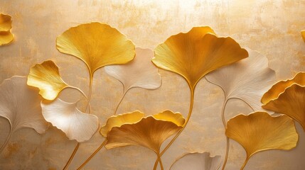 Naklejka premium Elegant Golden Leaves Art Wall