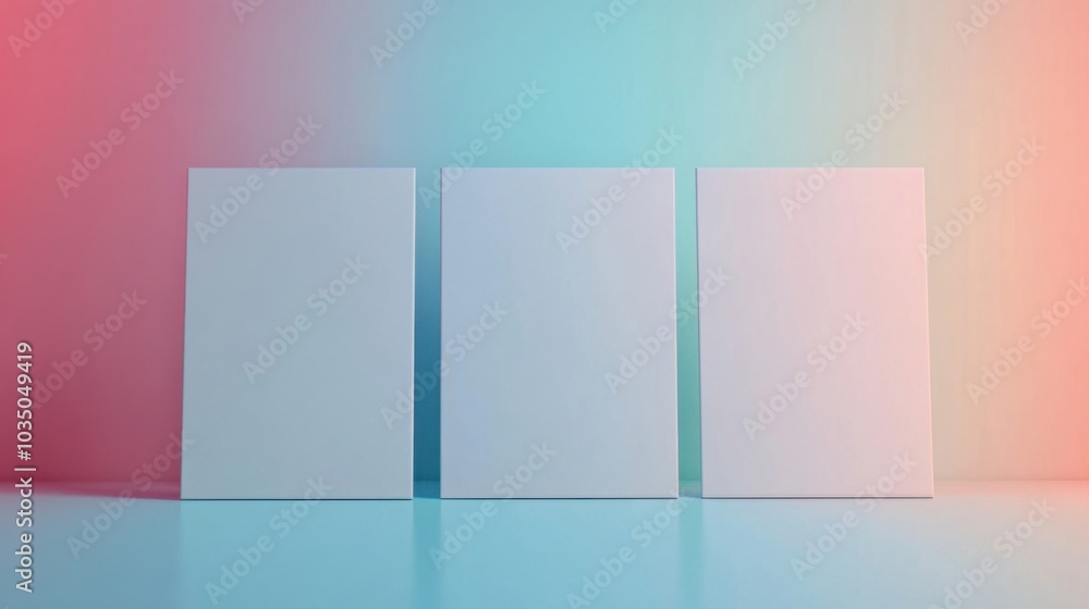 Poster three blank banners in a studio with gradient background