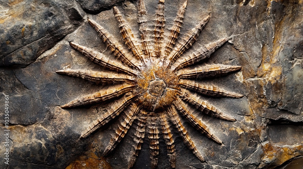 Poster fossilized starfish embedded in a rocky surface