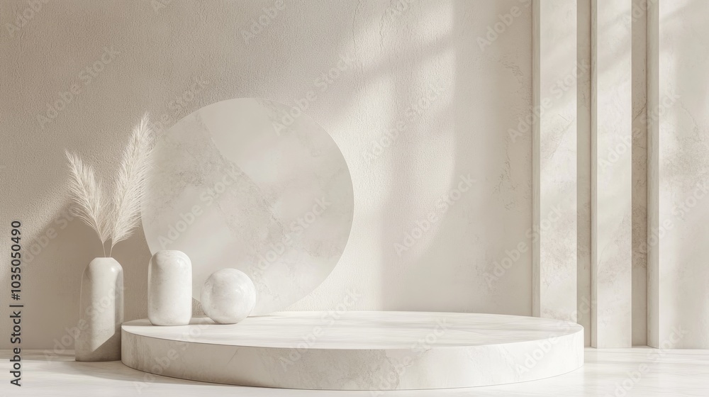 Poster abstract podium background featuring geometric shapes vertical scene in white tones minimalist 3d re