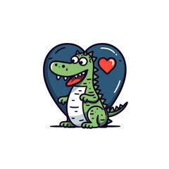 Fototapeta premium Cartoon crocodile is sitting in a heart