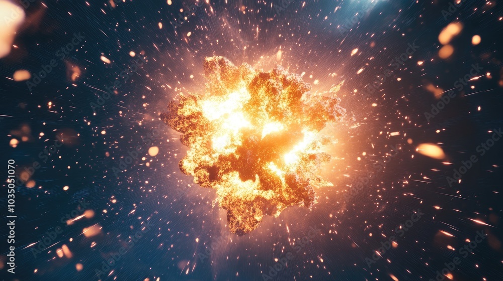 Poster a supernova explosion with visible bright light and shockwave in a 3d cartoon rendering