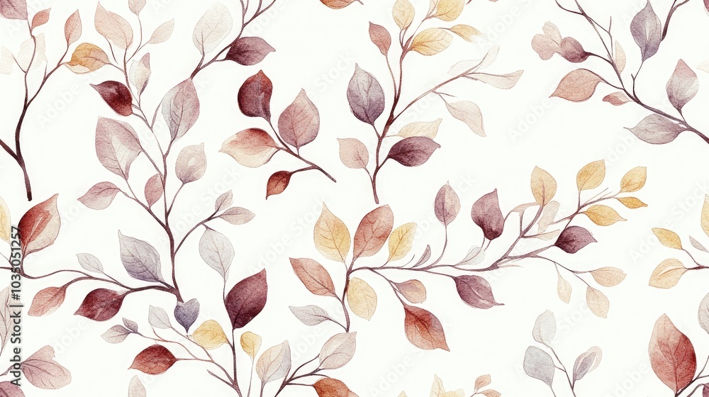 Poster charming twig adorned with leaves featuring a repeated pattern seamless texture suitable for wallpap