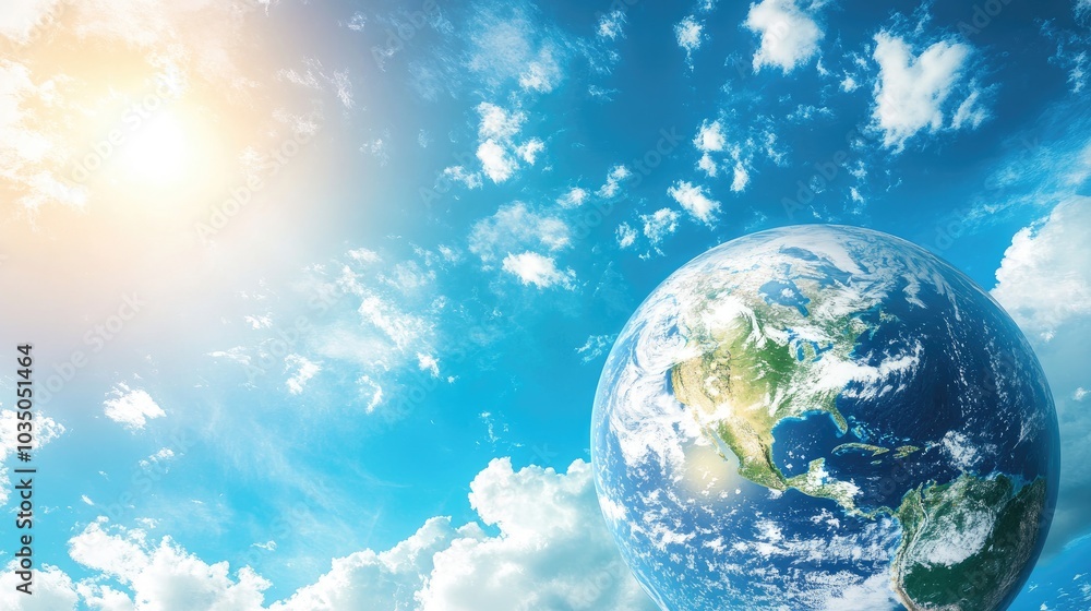 Poster panoramic view of planet earth with copy space in 3d cartoon rendering