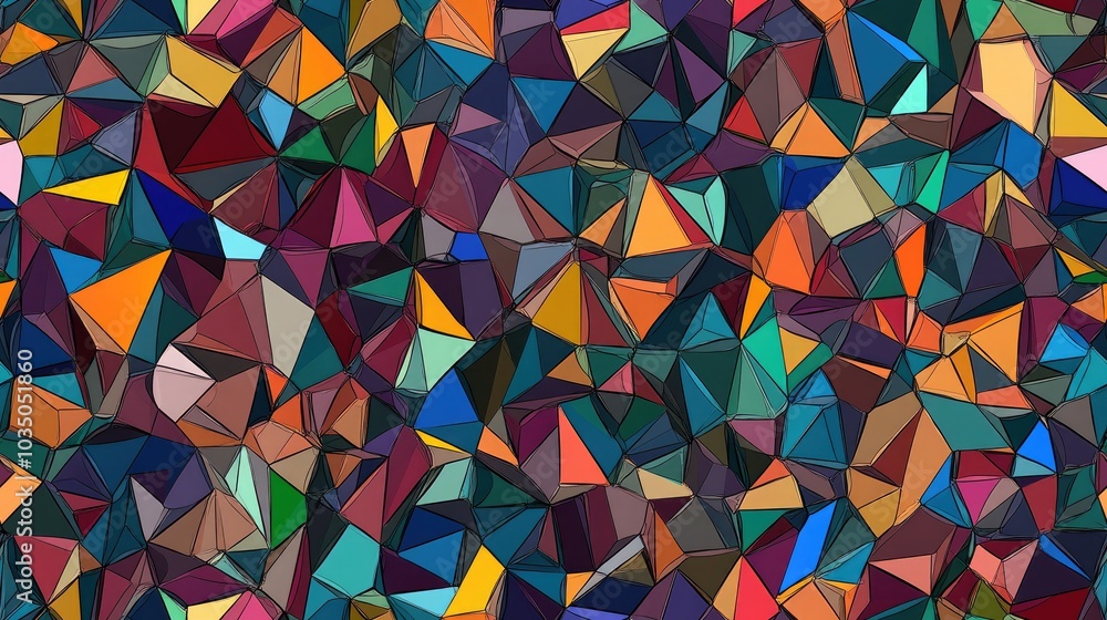 Poster seamless abstract pattern featuring a variety of multicolored triangles