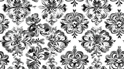 Obraz premium Gray floral seamless pattern in two colors Design suitable for printing on fabric textiles paper wrappers and for scrapbooking Traditional tile ornament in an ethnic style