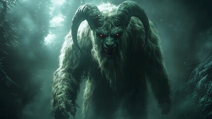 Mysterious Horned Beast in Dark Forest