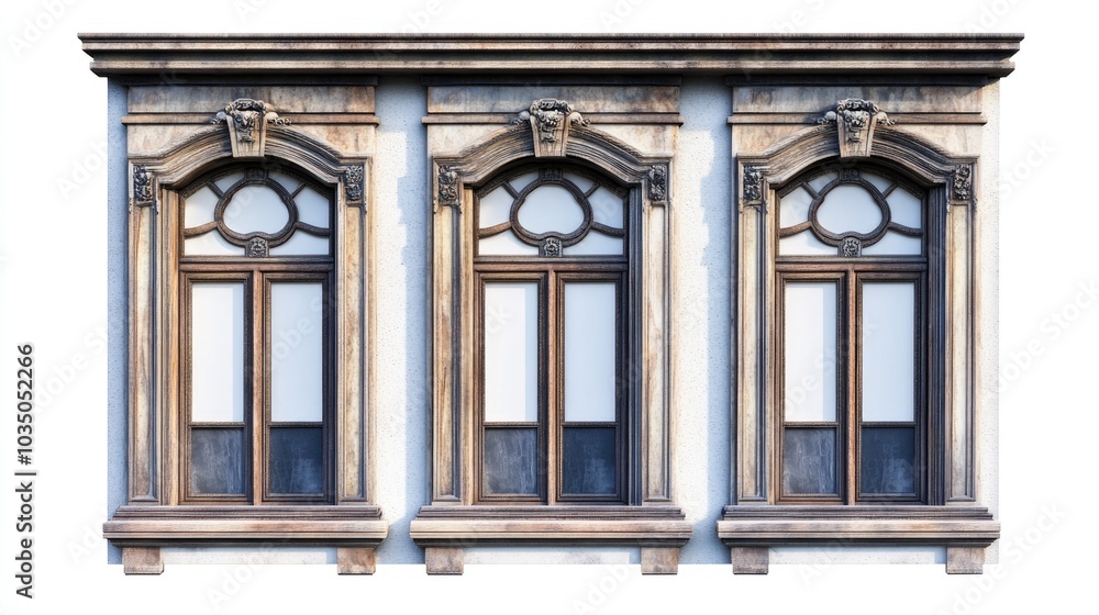 Poster 3d rendering of a vintage house window frame set isolated on a white background