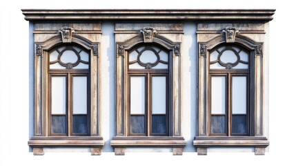 Fototapeta premium 3D rendering of a vintage house window frame set isolated on a white background