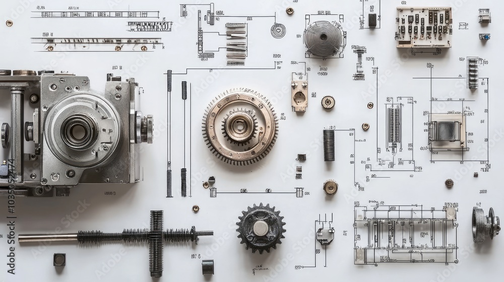 Poster mechanical components and diagrams for engineering concepts