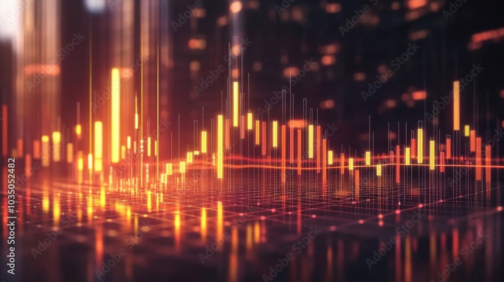 Poster trading chart with candlestick and bar graphs