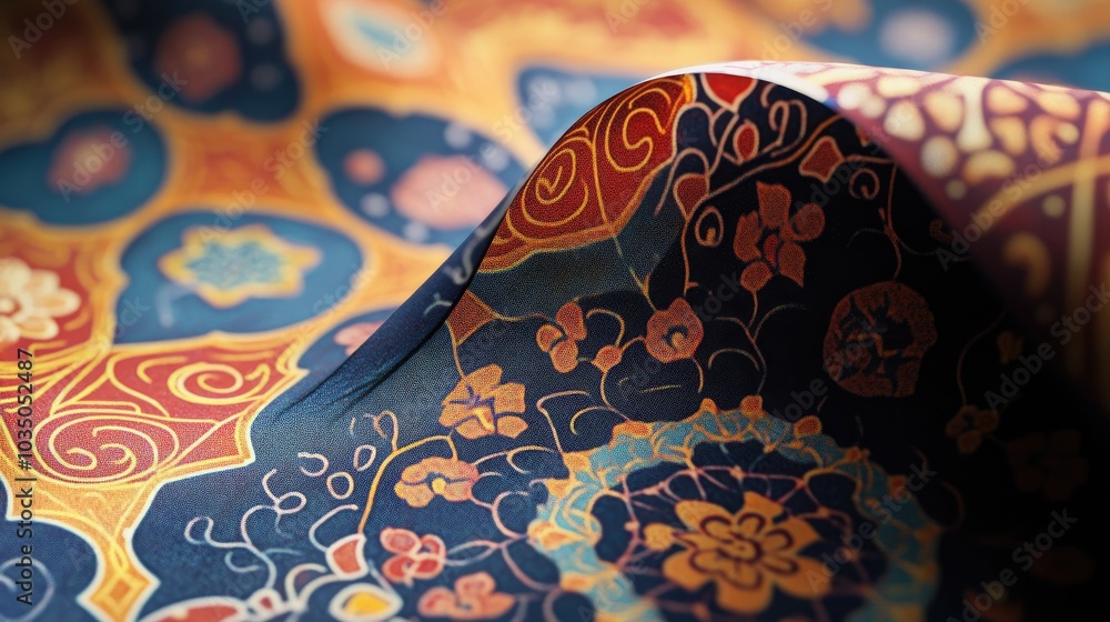 Poster colorful print featuring abstract patterns in an ajrak style design
