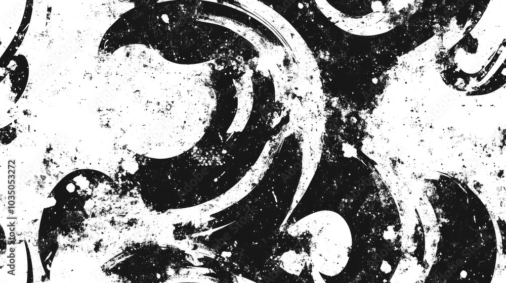 Poster grunge style black and white background with a seamless abstract pattern