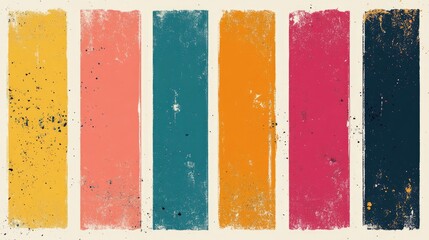Grunge panel artwork featuring overlapping multi colored stripes displayed in five thin white frames Vector illustration
