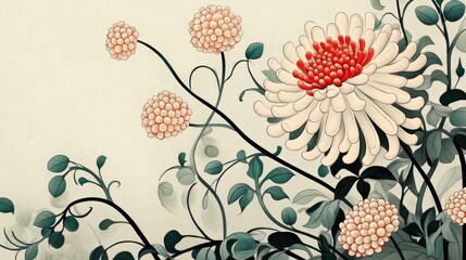 Floral Background Featuring Chrysanthemums Vibrant Flowers on Gray with a Grain Filter Effect