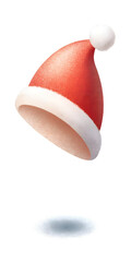 Floating Santa Hat Illustration with Shadow on White Background