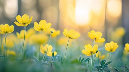 Obraz premium Bright Yellow Flowers in Soft Morning Light