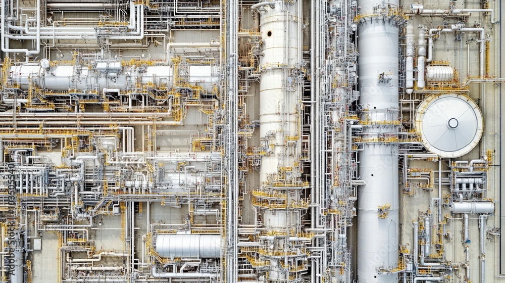 Poster intricate industrial pipeline system overview