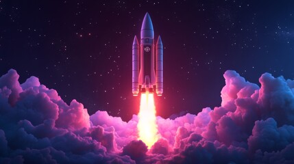 Rocket Launch in Vibrant Clouds