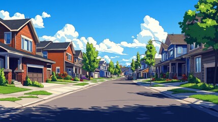 Naklejka premium Charming Suburban Neighborhood