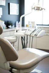 Empty dental chair in modern clinic with instruments
